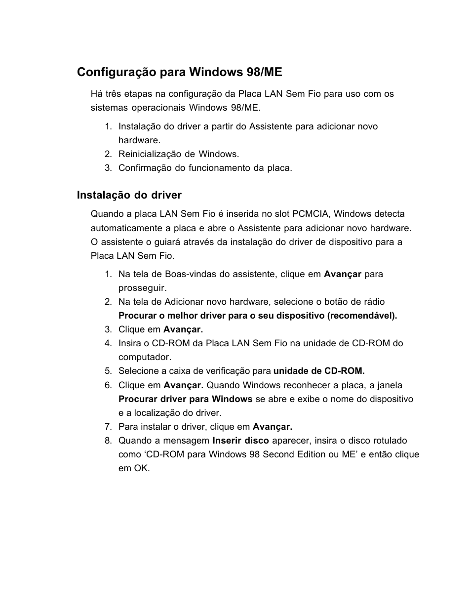 Configuração para windows 98/me | SanDisk Wireless LAN Card User Manual | Page 481 / 504