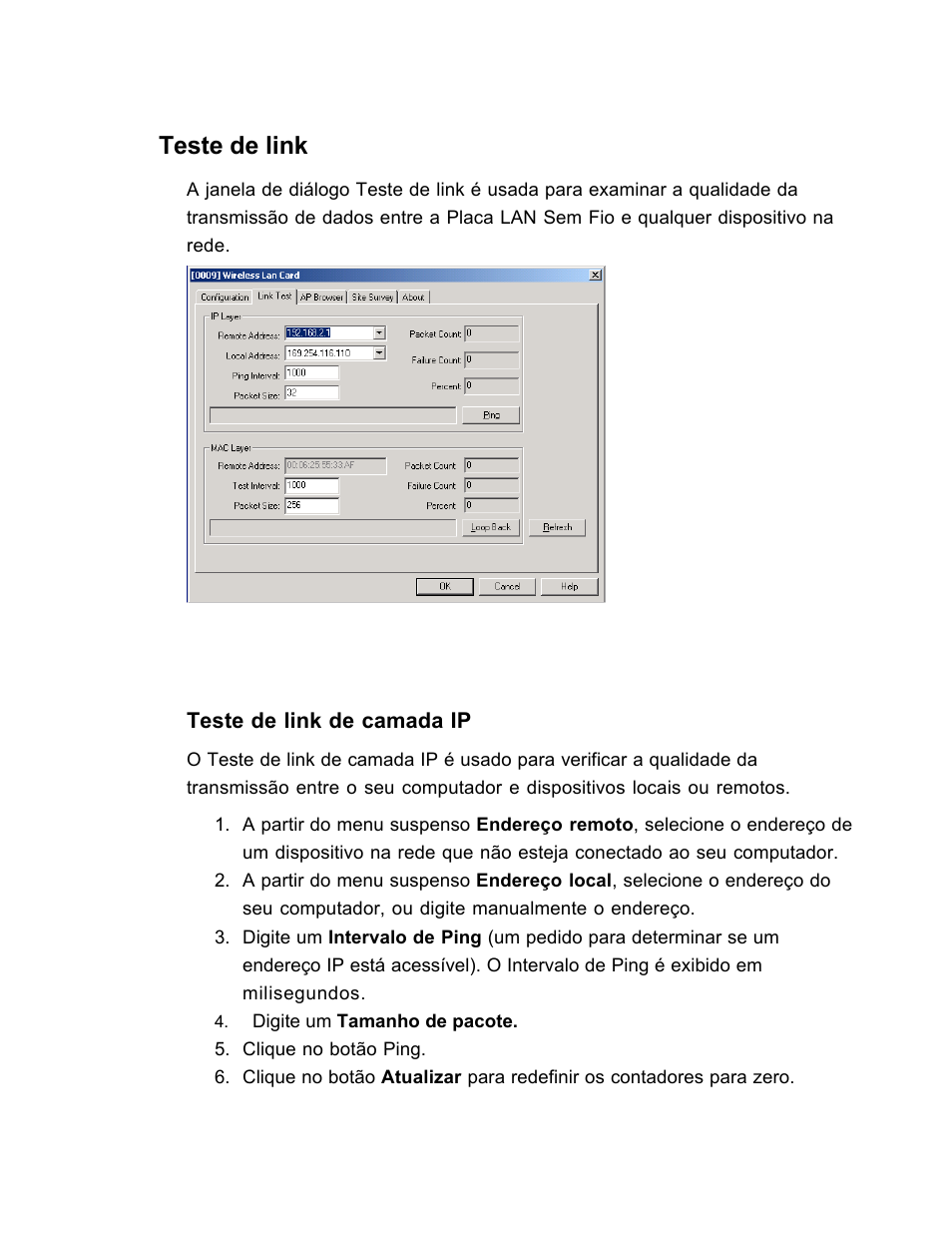 Teste de link | SanDisk Wireless LAN Card User Manual | Page 498 / 504