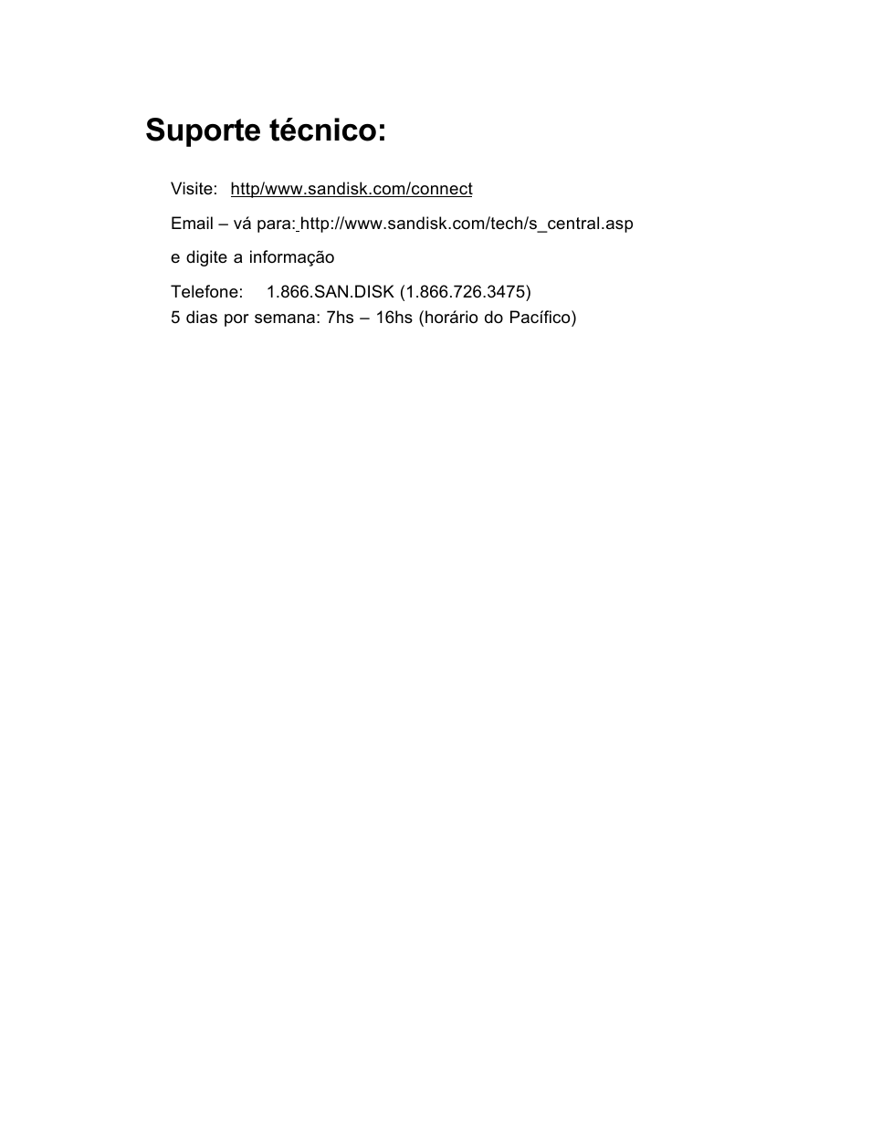 Suporte técnico | SanDisk Wireless LAN Card User Manual | Page 502 / 504
