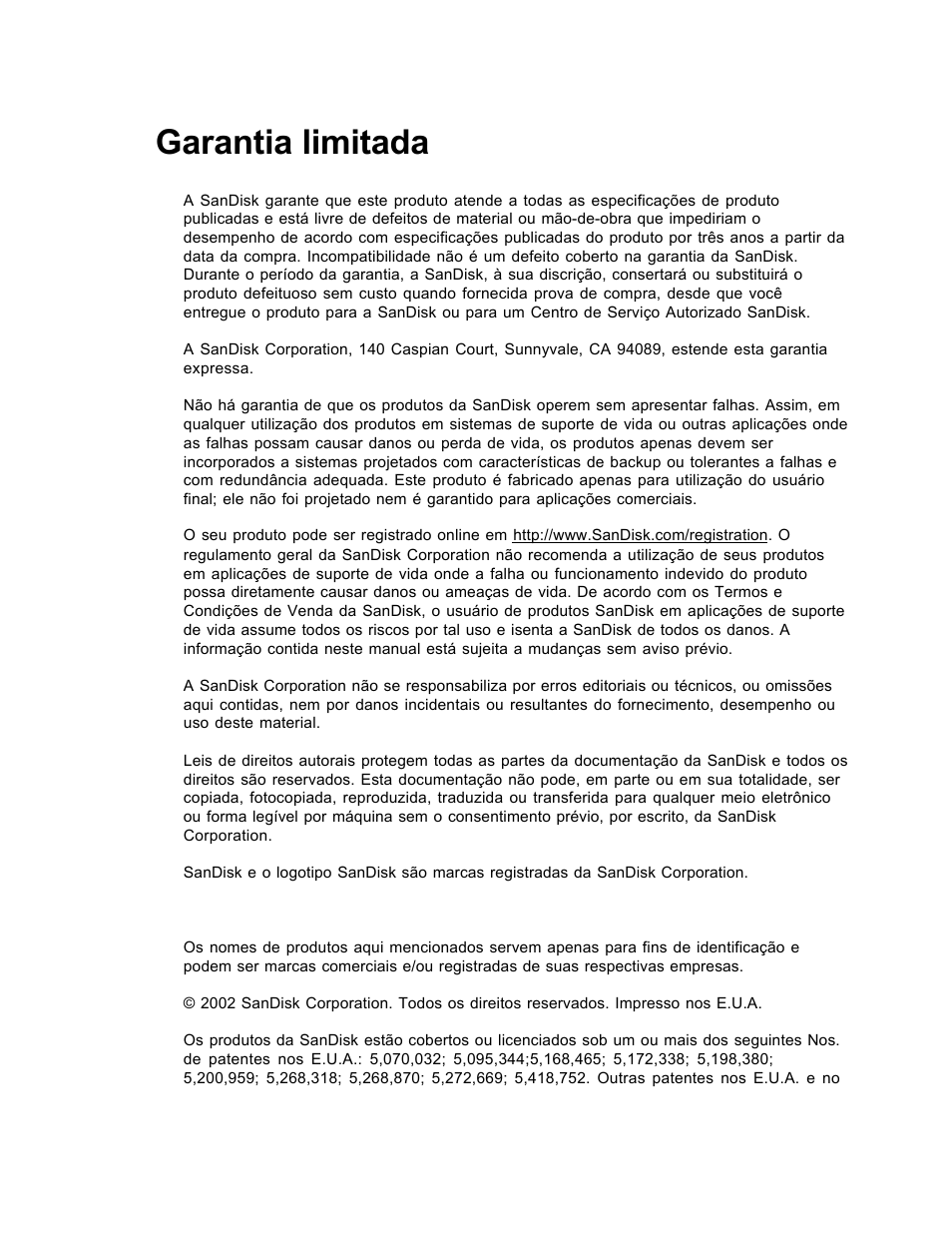 Garantia limitada | SanDisk Wireless LAN Card User Manual | Page 503 / 504