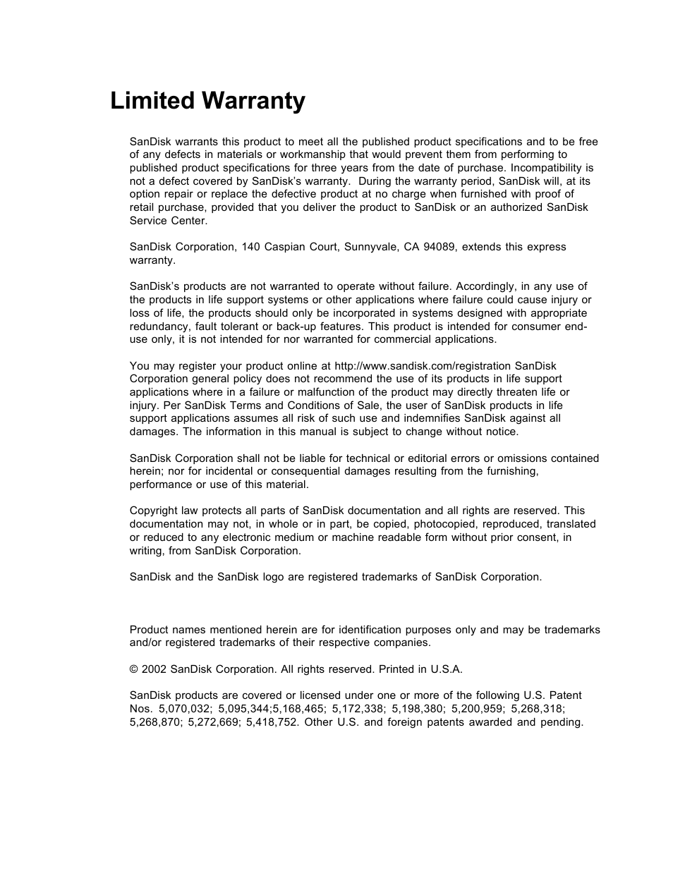 Limited warranty | SanDisk Wireless LAN Card User Manual | Page 58 / 504