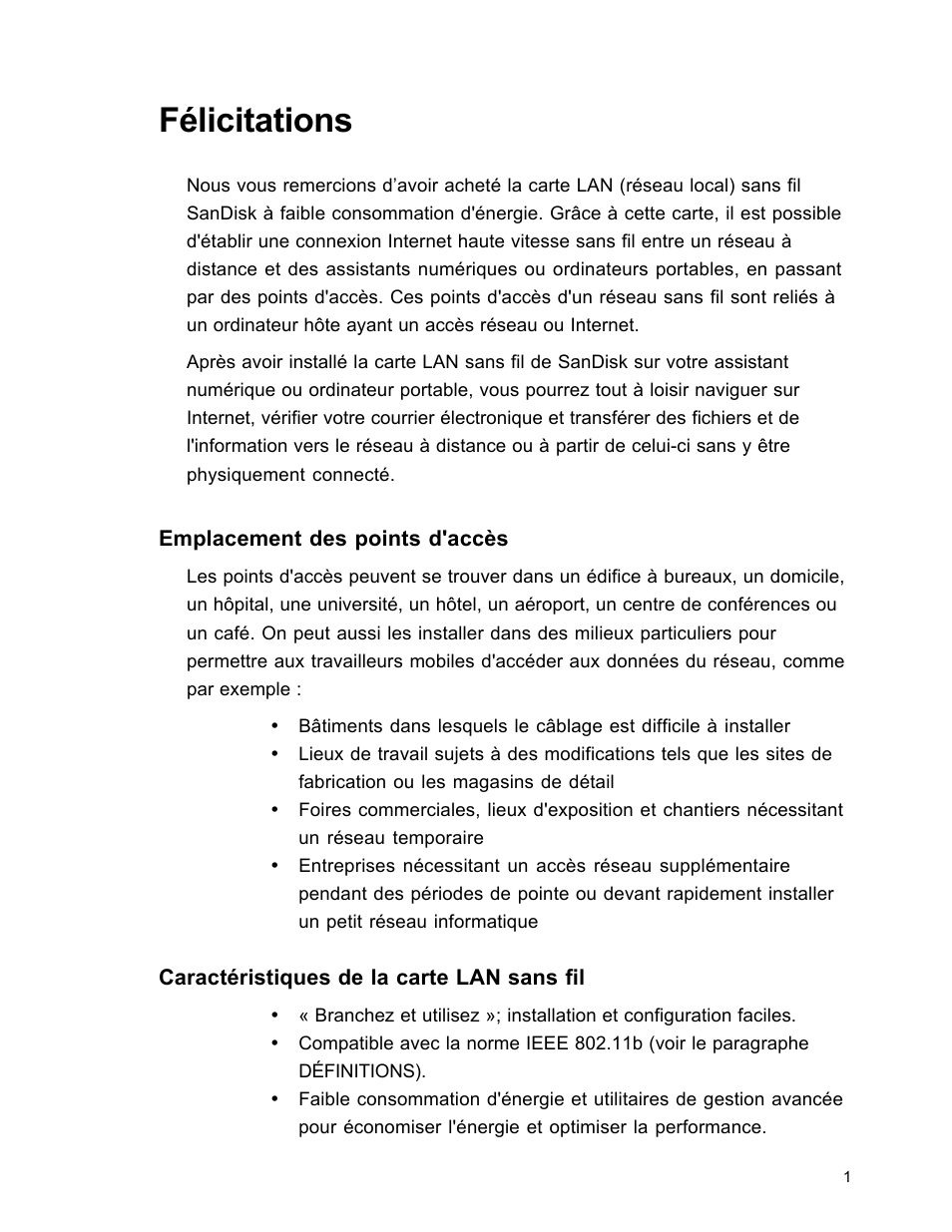 Félicitations | SanDisk Wireless LAN Card User Manual | Page 64 / 504