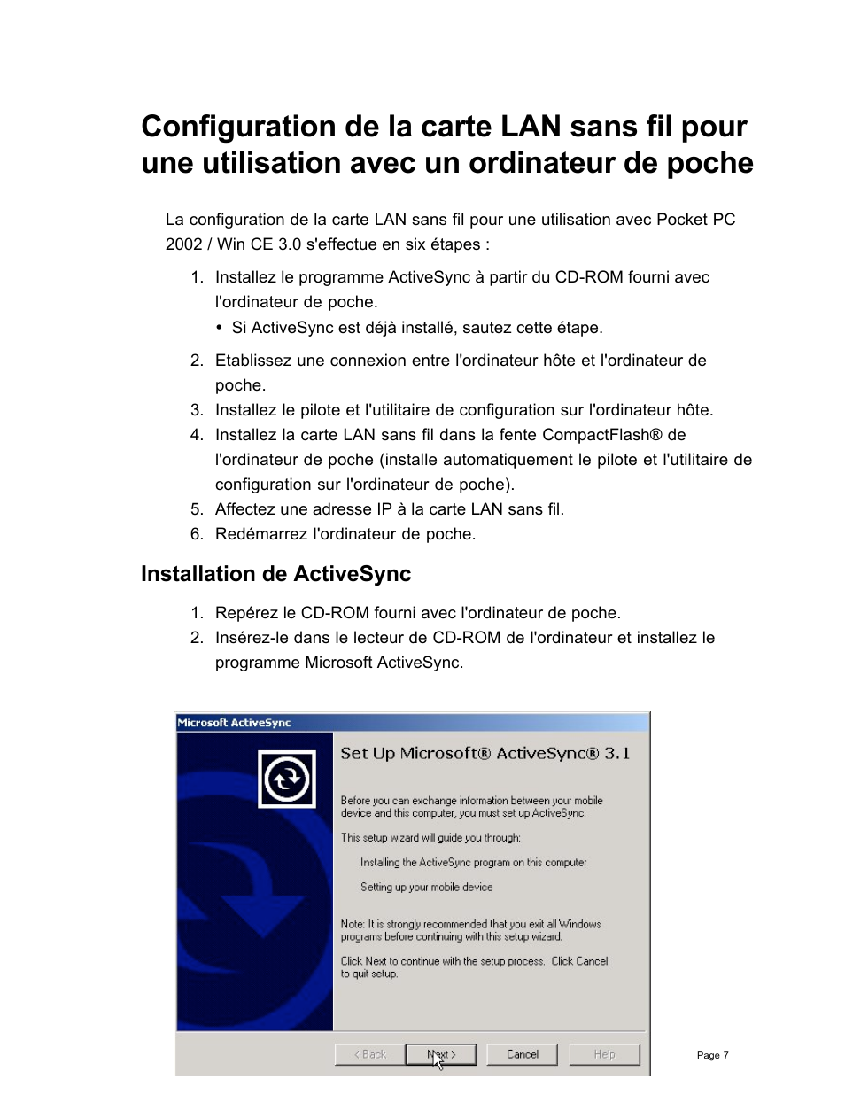 Installation de activesync | SanDisk Wireless LAN Card User Manual | Page 70 / 504