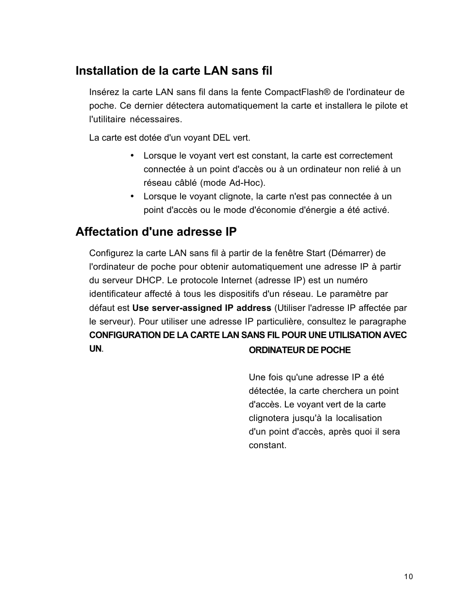 Installation de la carte lan sans fil, Affectation d'une adresse ip | SanDisk Wireless LAN Card User Manual | Page 73 / 504