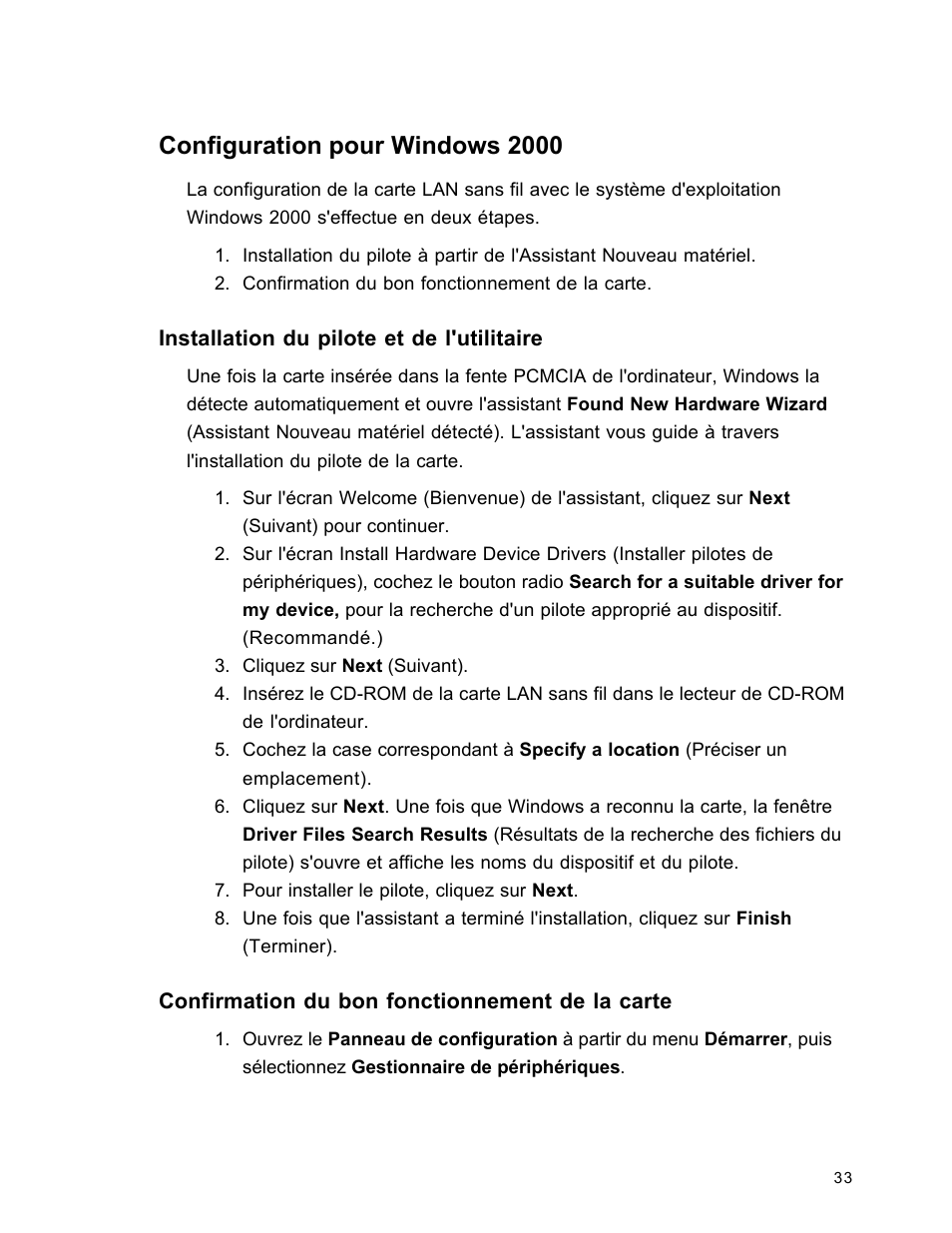 Configuration pour windows 2000 | SanDisk Wireless LAN Card User Manual | Page 96 / 504