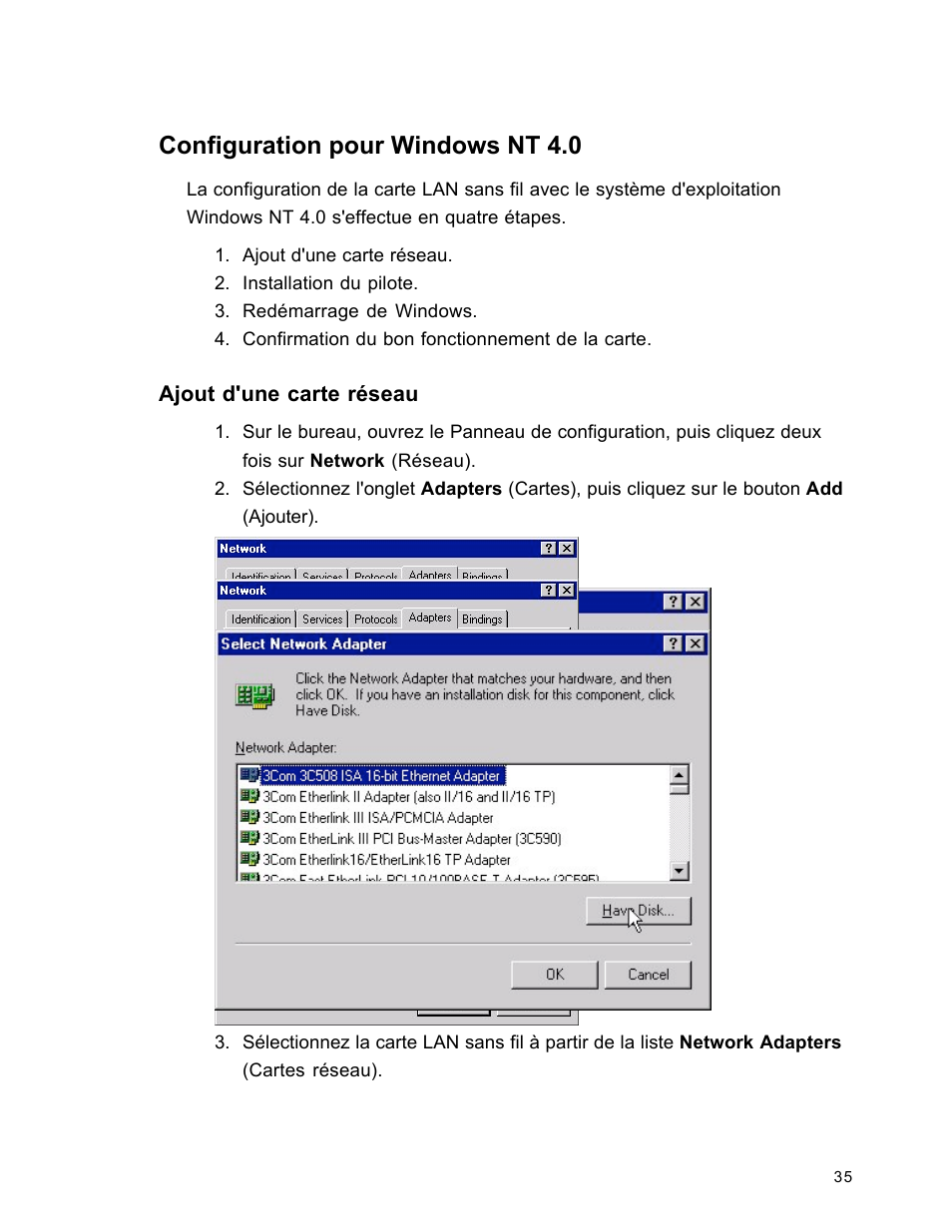 Configuration pour windows nt 4.0 | SanDisk Wireless LAN Card User Manual | Page 98 / 504