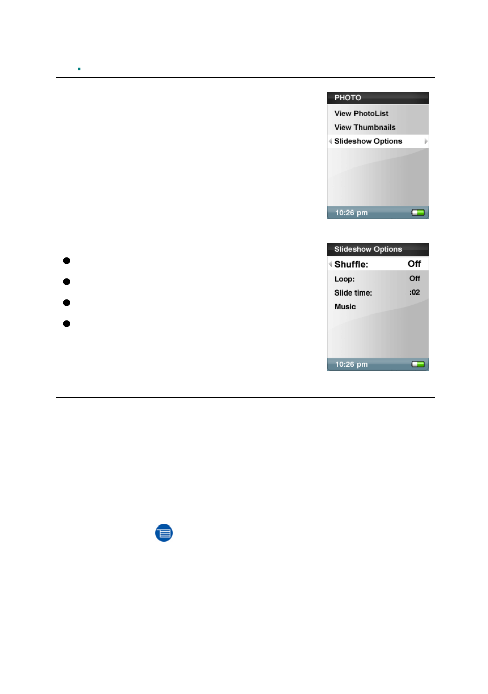 Slideshow options | SanDisk Sansa e200 User Manual | Page 24 / 42