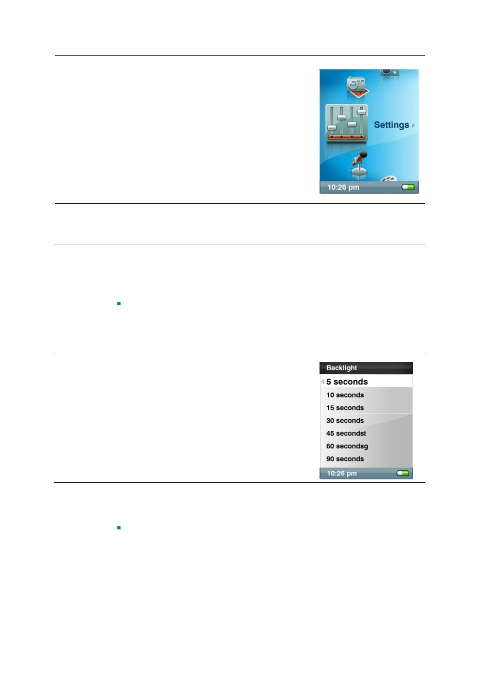 Set backlight, Set language | SanDisk Sansa e200 User Manual | Page 27 / 42