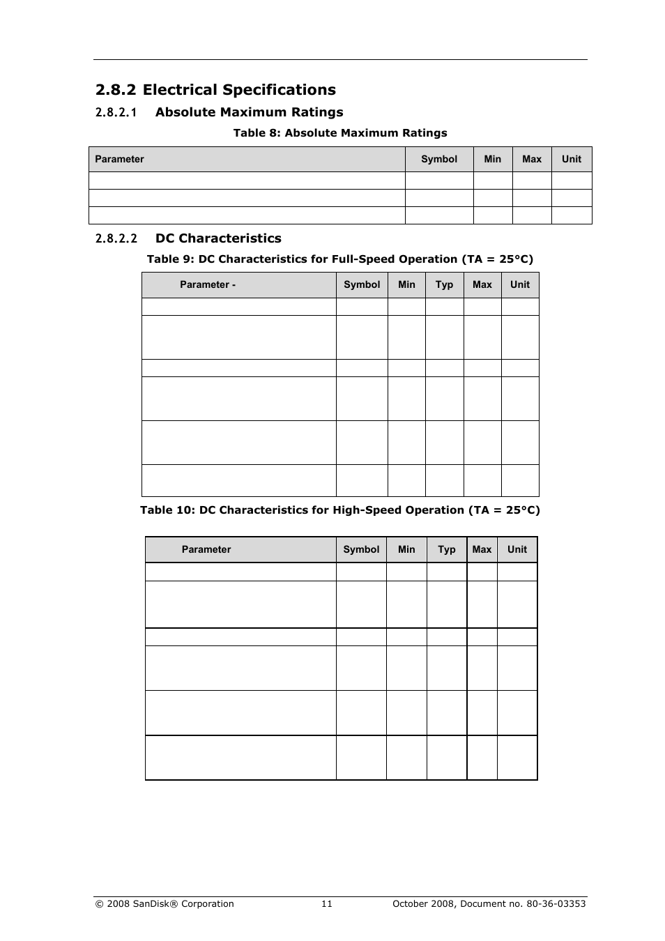 2 electrical specifications | SanDisk 80-36-03353 User Manual | Page 12 / 18