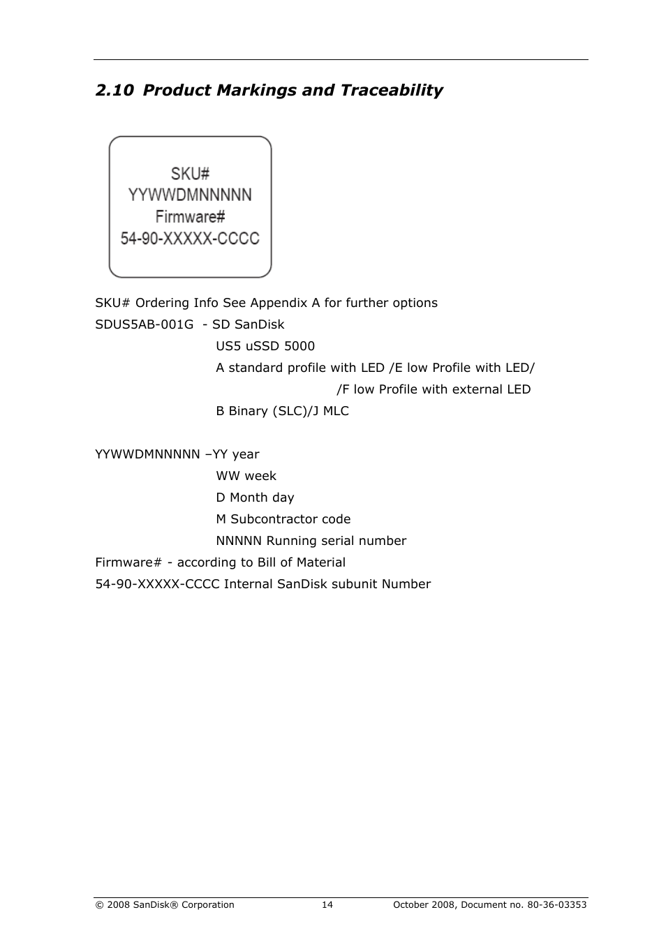 Product markings and traceability, 10 product markings and traceability | SanDisk 80-36-03353 User Manual | Page 15 / 18