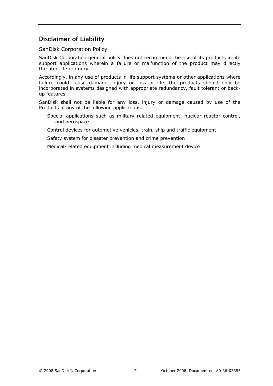 Disclaimer of liability | SanDisk 80-36-03353 User Manual | Page 18 / 18