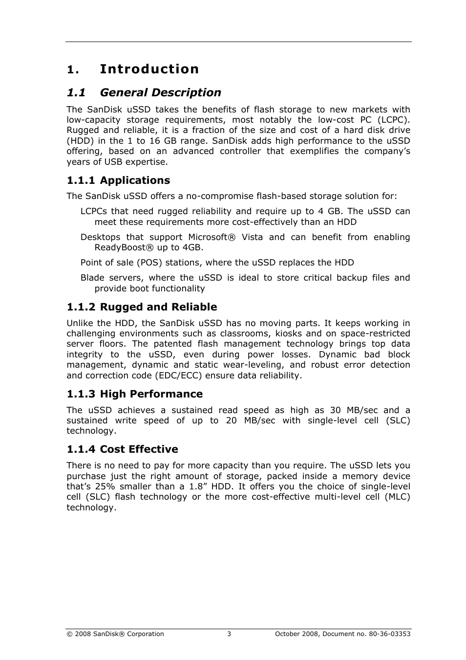 Introduction, General description, 1 general description | SanDisk 80-36-03353 User Manual | Page 4 / 18