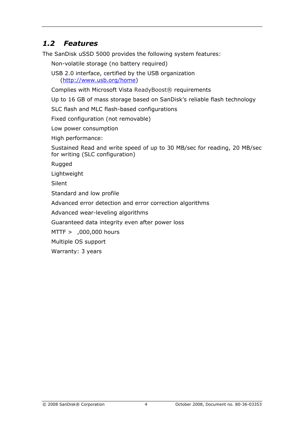 Features, 2 features | SanDisk 80-36-03353 User Manual | Page 5 / 18