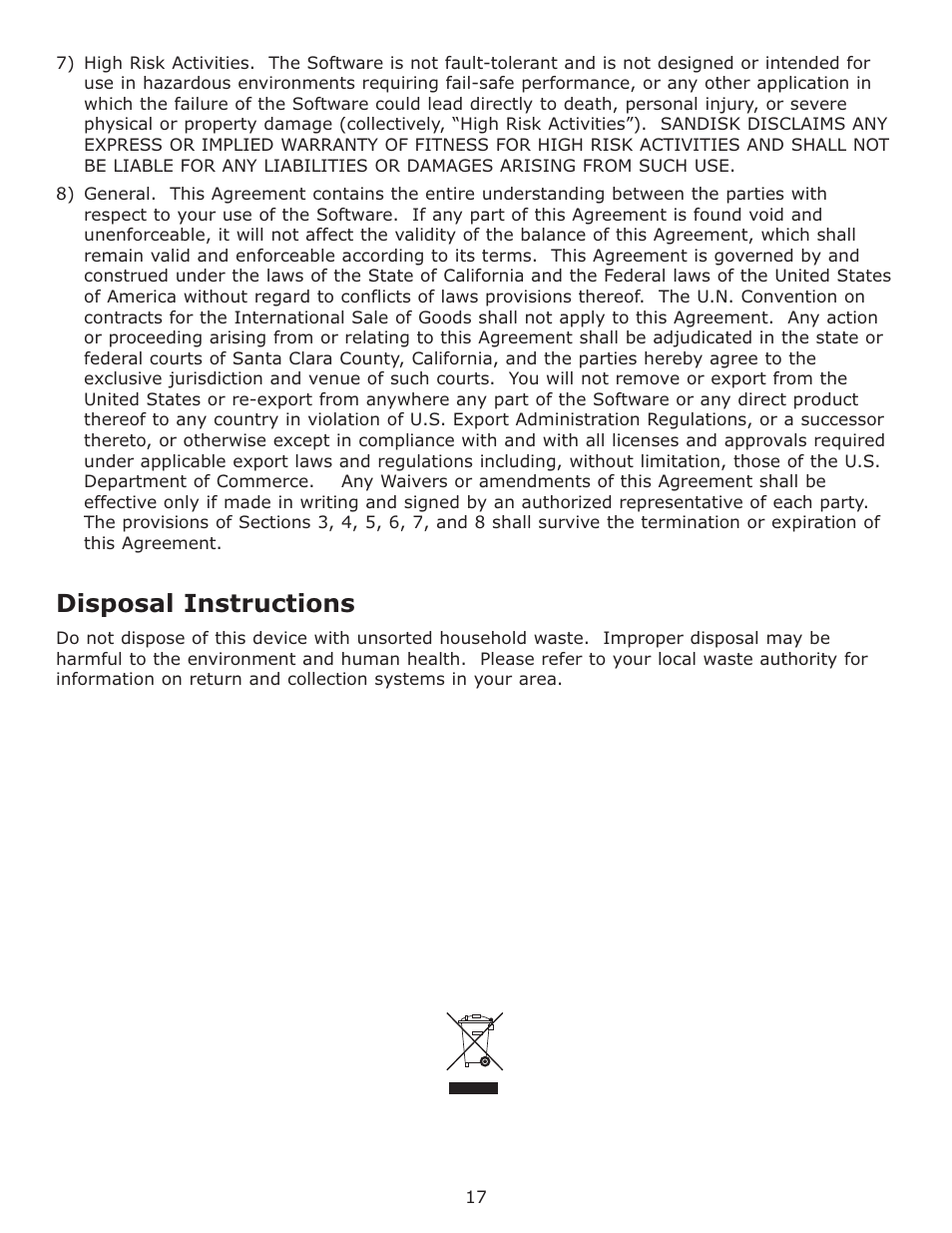 Disposal instructions | SanDisk Sansa Express c200 User Manual | Page 20 / 20