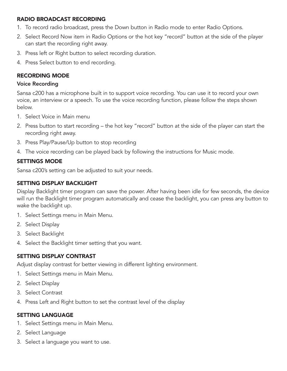 SanDisk Sansa c200 User Manual | Page 10 / 16