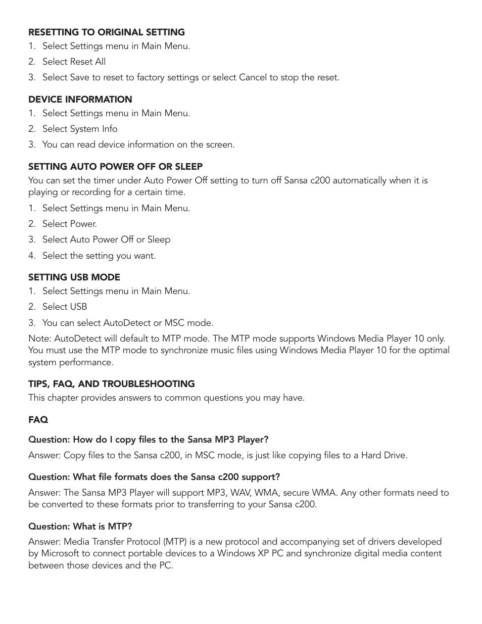 SanDisk Sansa c200 User Manual | Page 11 / 16