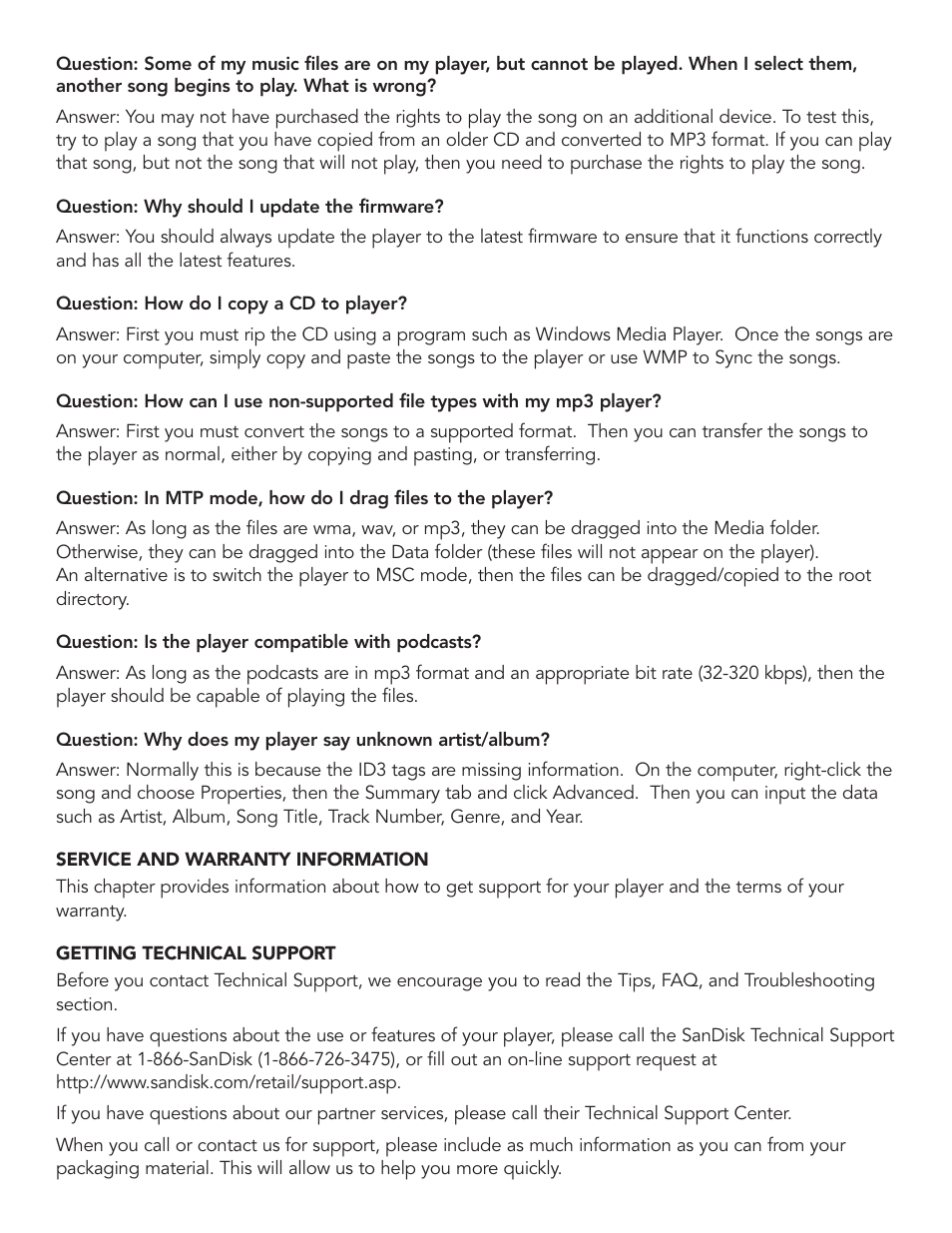 SanDisk Sansa c200 User Manual | Page 12 / 16