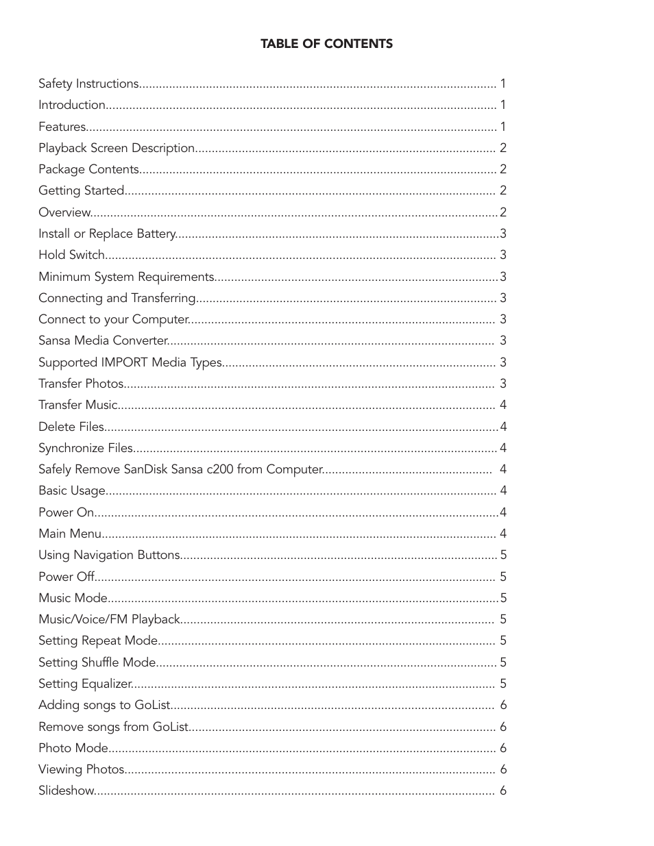 SanDisk Sansa c200 User Manual | Page 2 / 16