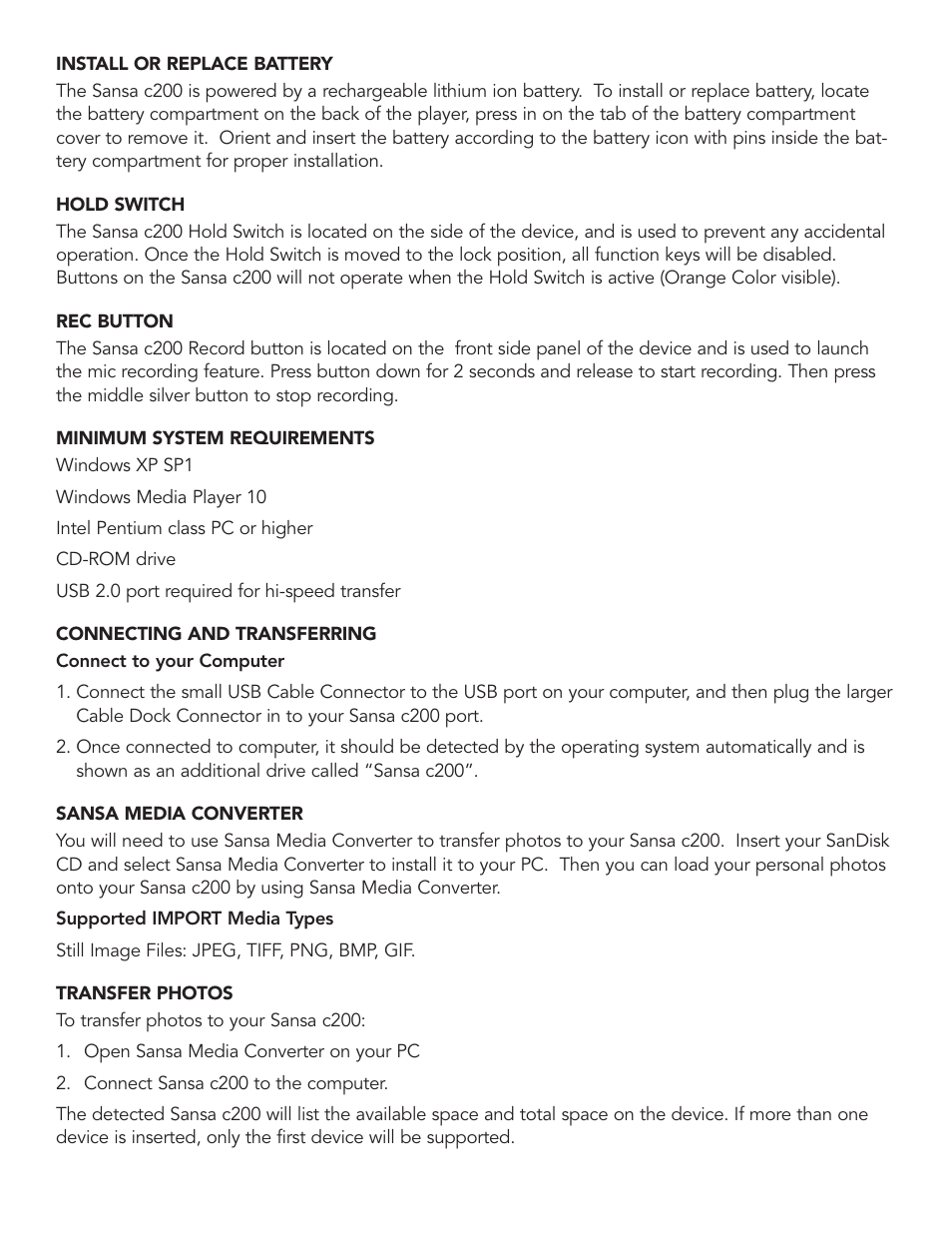 SanDisk Sansa c200 User Manual | Page 6 / 16