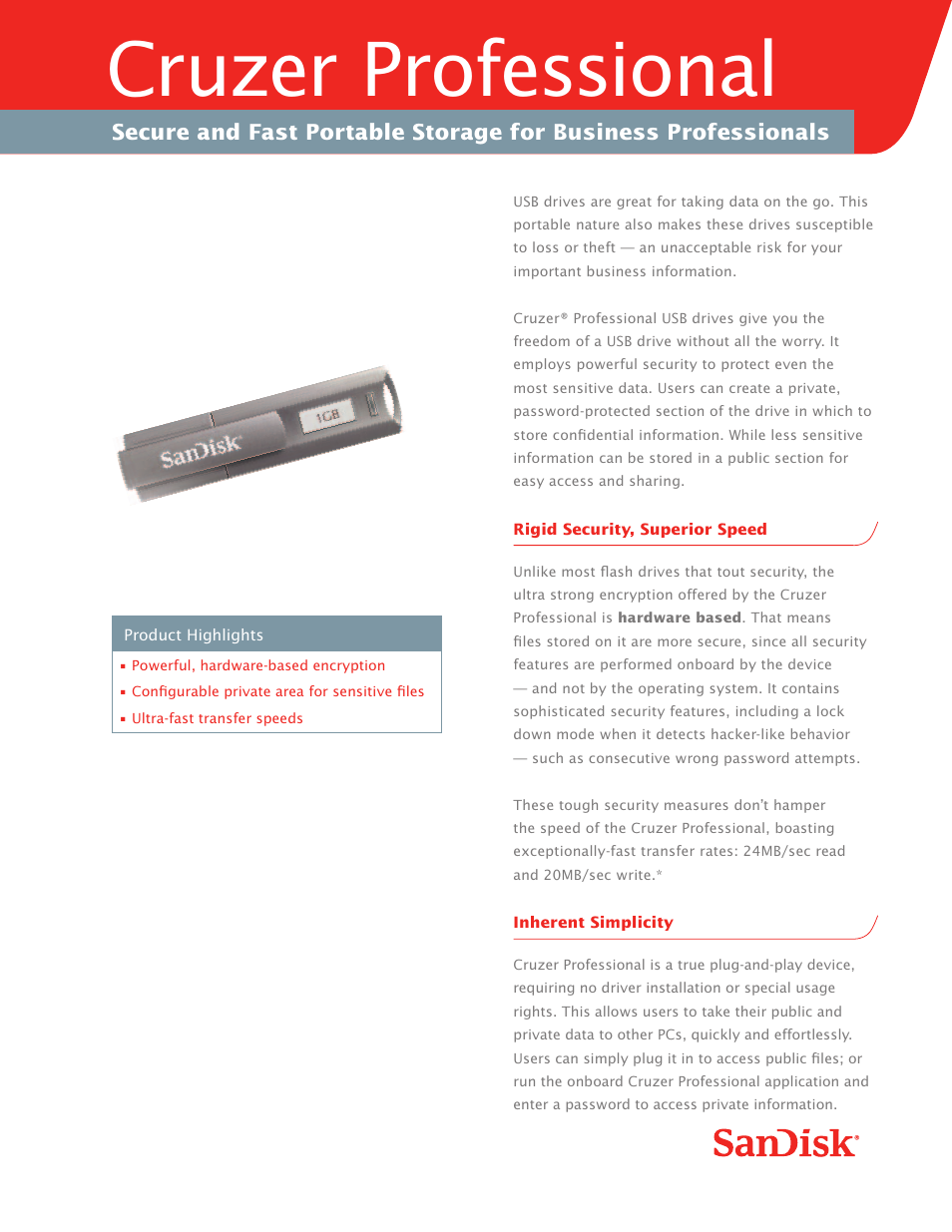 SanDisk Cruzer Professional User Manual | 2 pages