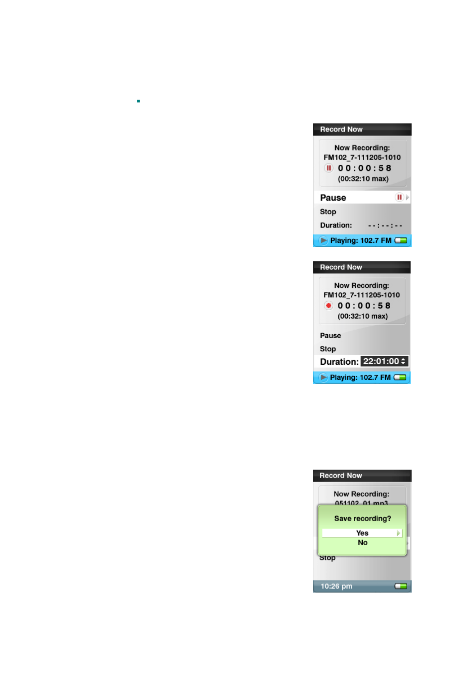 Fm radio broadcast recording | SanDisk SANSA E200R User Manual | Page 40 / 64