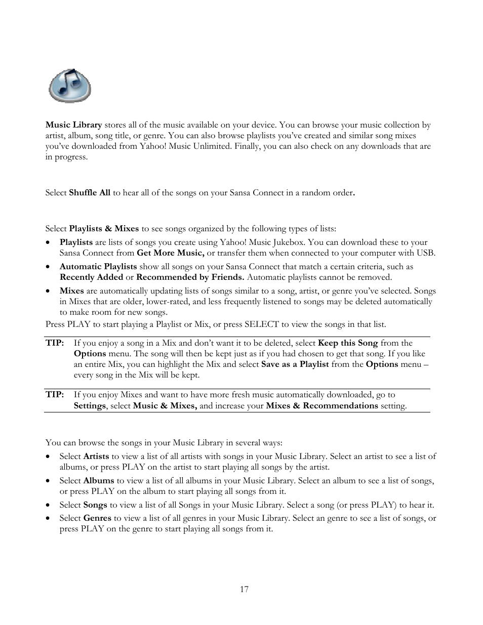 Music library | SanDisk Sansa Connect User Manual | Page 17 / 35