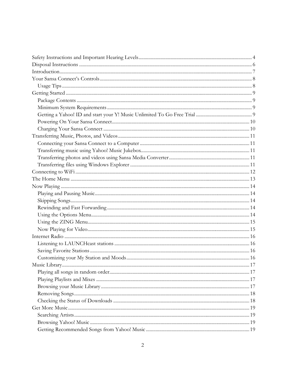 SanDisk Sansa Connect User Manual | Page 2 / 35