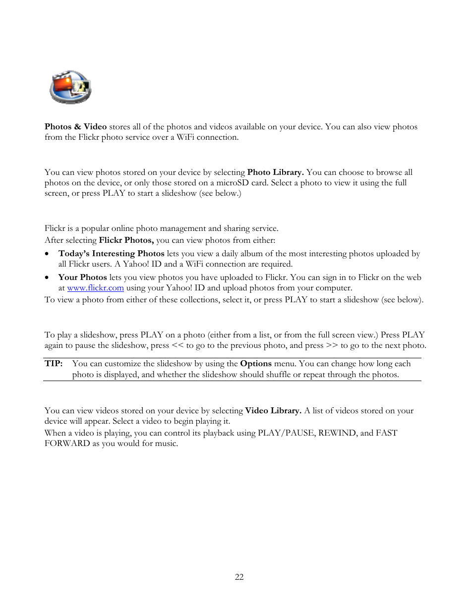 Photos & video | SanDisk Sansa Connect User Manual | Page 22 / 35