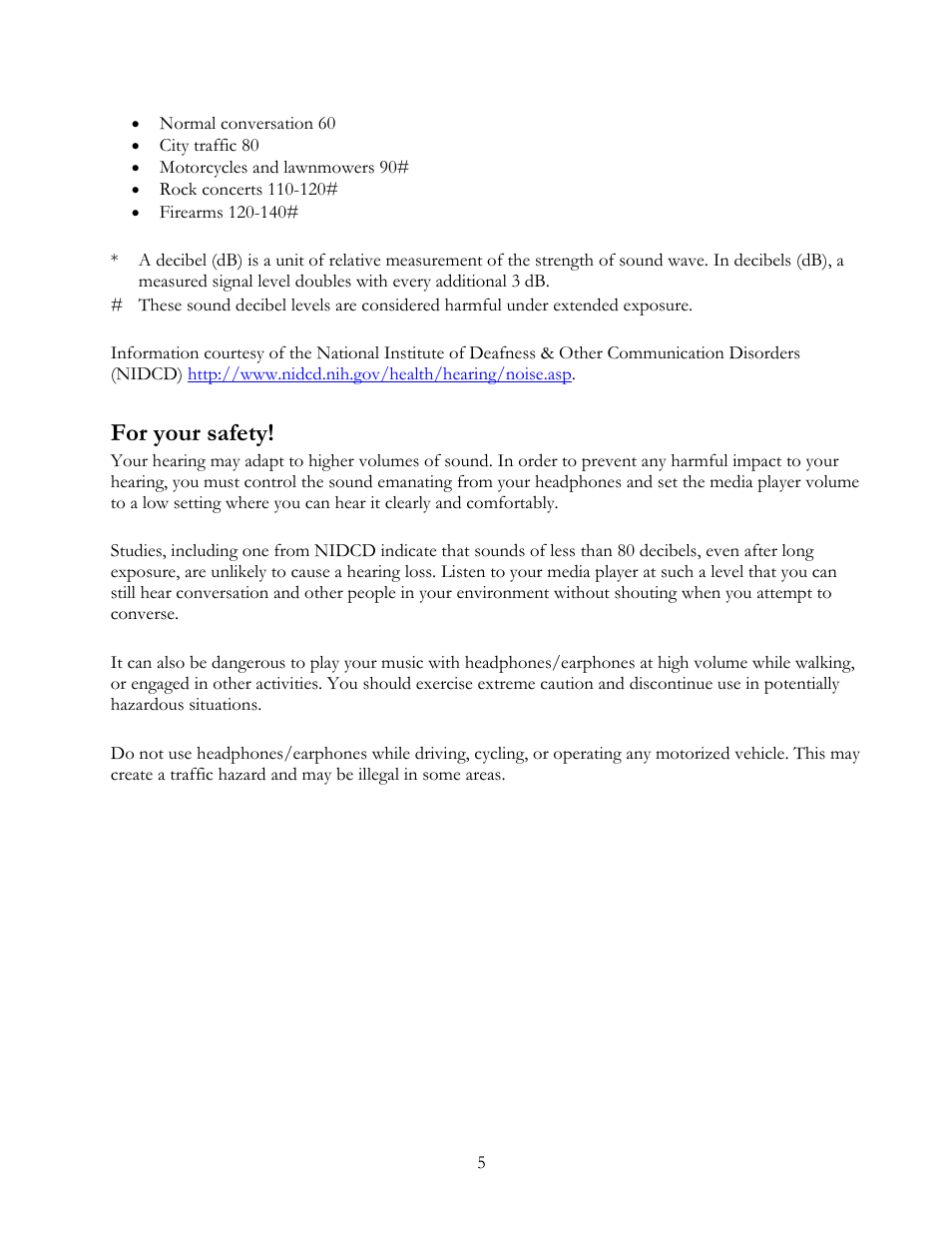 For your safety | SanDisk Sansa Connect User Manual | Page 5 / 35