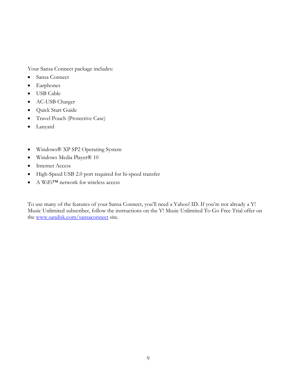 Getting started | SanDisk Sansa Connect User Manual | Page 9 / 35