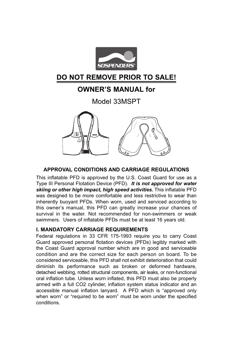 SOSpenders 33MSPT User Manual | 16 pages