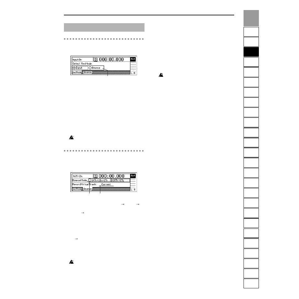 Record, P1 recmode: selecting the recording mode, P2 bounce: settings for bounce recording | Strahl D1600mkII User Manual | Page 107 / 180