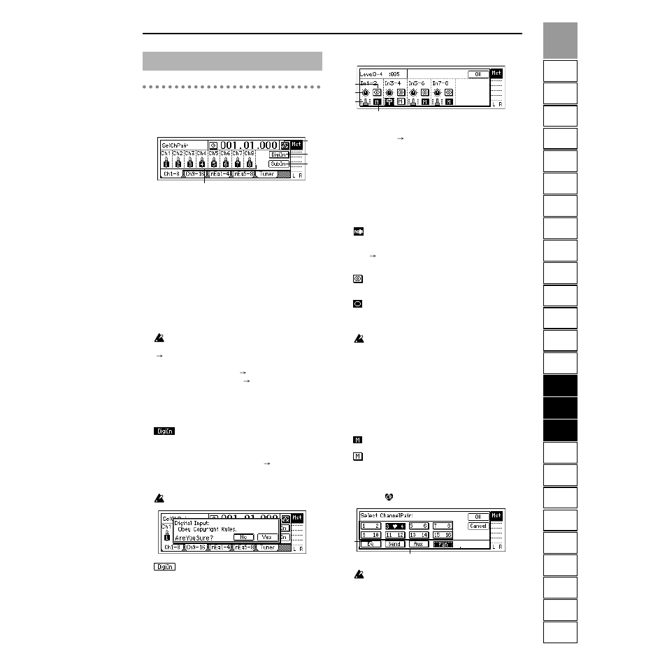 Input/tuner, P1 ch1–8: select the inputs for mixer channels 1–8 | Strahl D1600mkII User Manual | Page 131 / 180