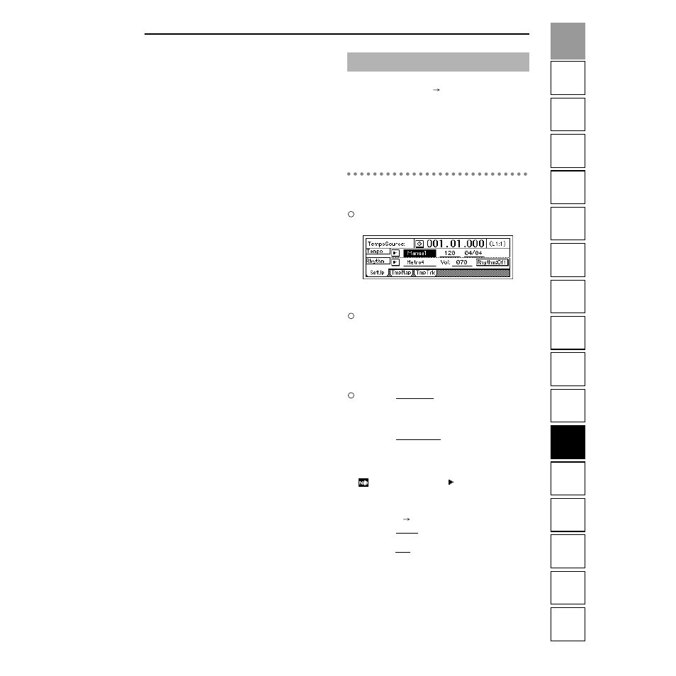 Rhythm/tempo settings, Specifying and playing a rhythm, Rhythm/tempo | Settings, P.71) | Strahl D1600mkII User Manual | Page 79 / 180