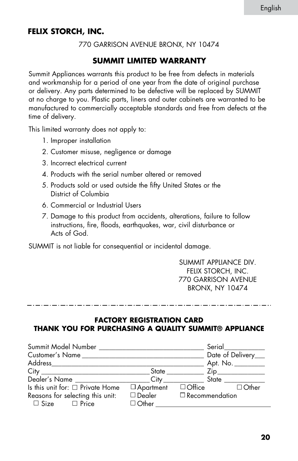 Summit SM900WH User Manual | Page 21 / 22