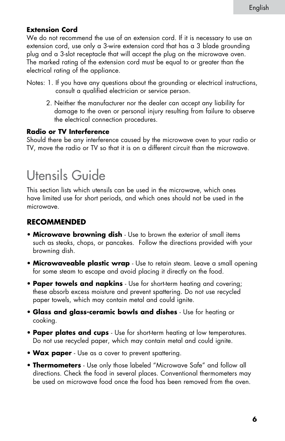 Utensils guide | Summit SM900WH User Manual | Page 7 / 22