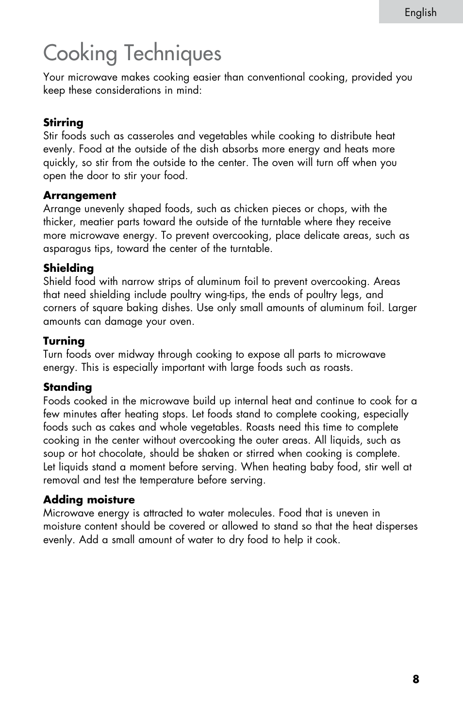 Cooking techniques | Summit SM900WH User Manual | Page 9 / 22