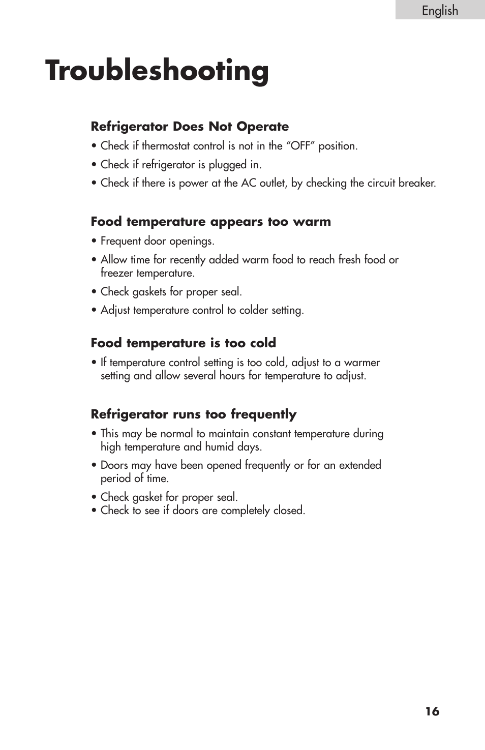 Troubleshooting | Summit FF-1074W User Manual | Page 17 / 56