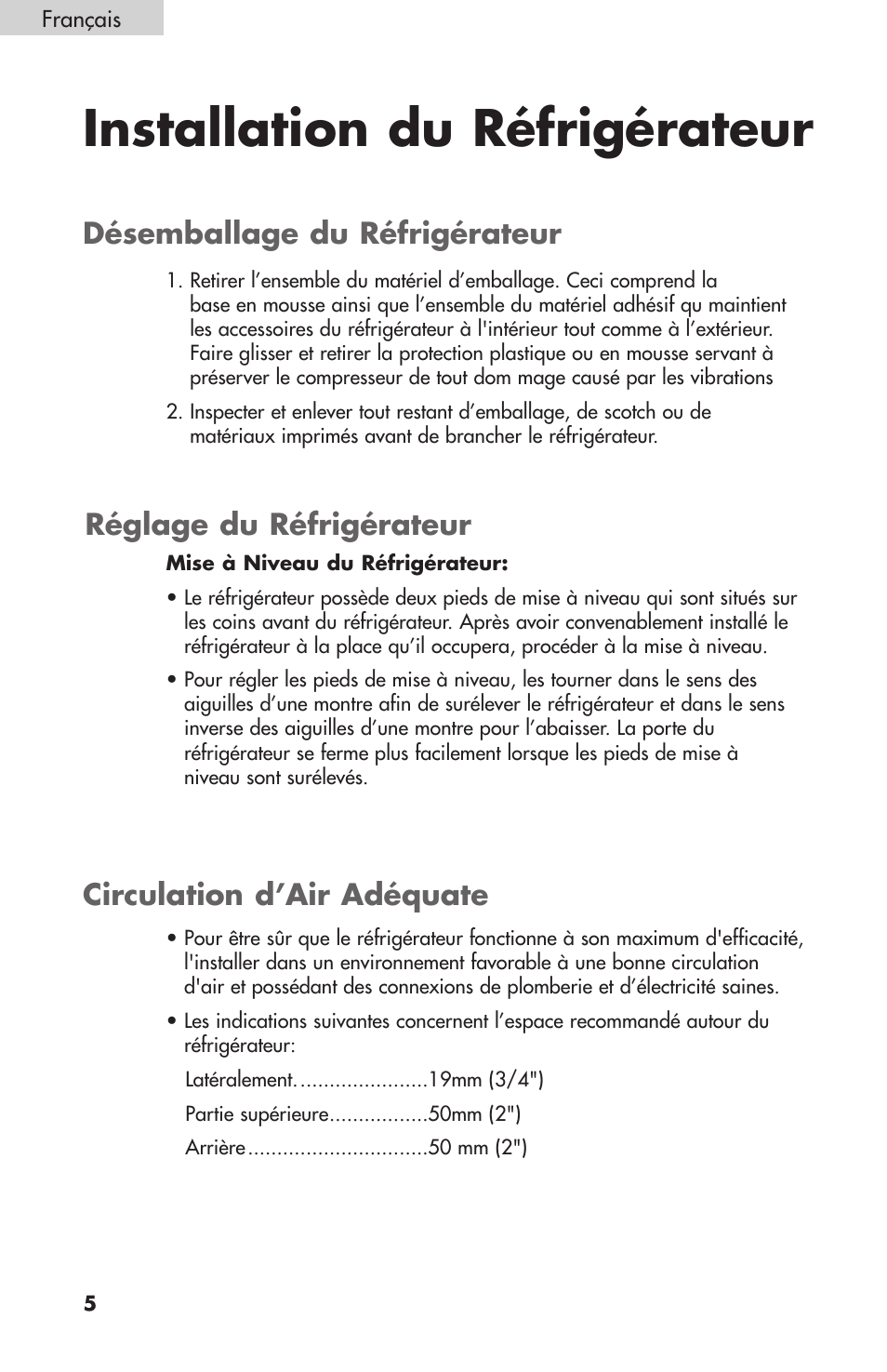Installation du réfrigérateur | Summit FF-1074W User Manual | Page 24 / 56