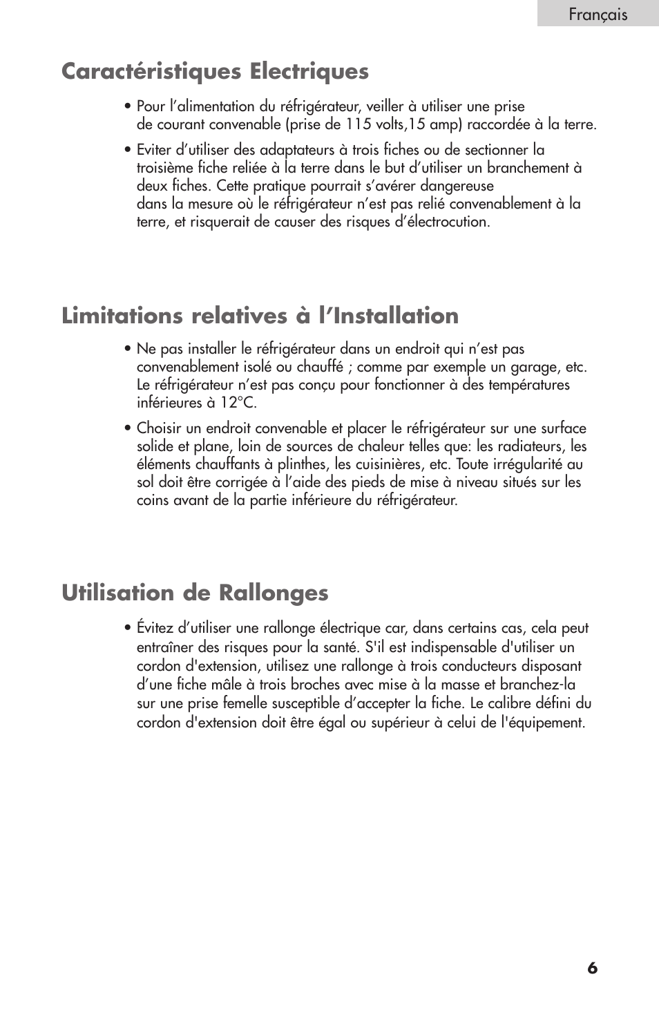 Utilisation de rallonges | Summit FF-1074W User Manual | Page 25 / 56