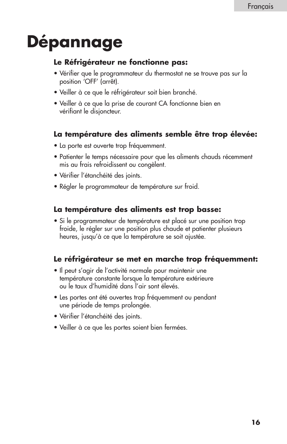Dépannage | Summit FF-1074W User Manual | Page 35 / 56