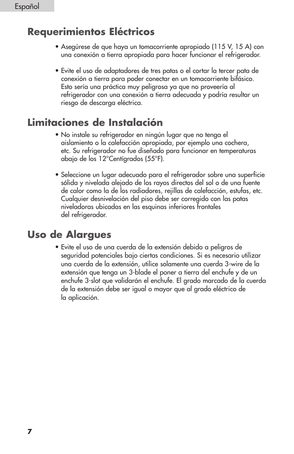 Uso de alargues | Summit FF-1074W User Manual | Page 44 / 56
