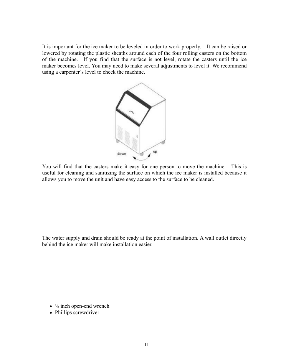 Leveling the ice maker, Water supply and drain connections | Summit Automatic Ice Maker BIM70 User Manual | Page 12 / 32