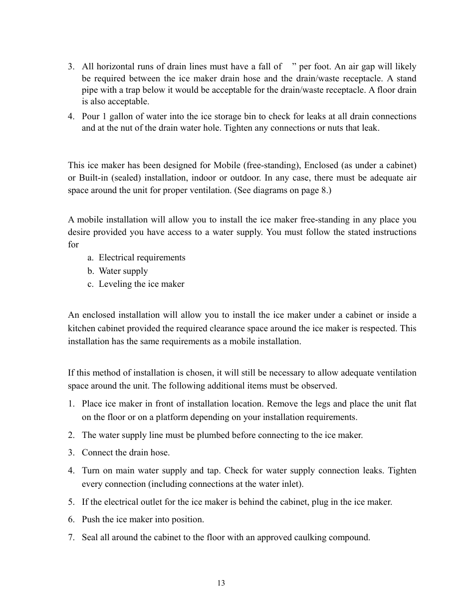 Installation types | Summit Automatic Ice Maker BIM70 User Manual | Page 14 / 32