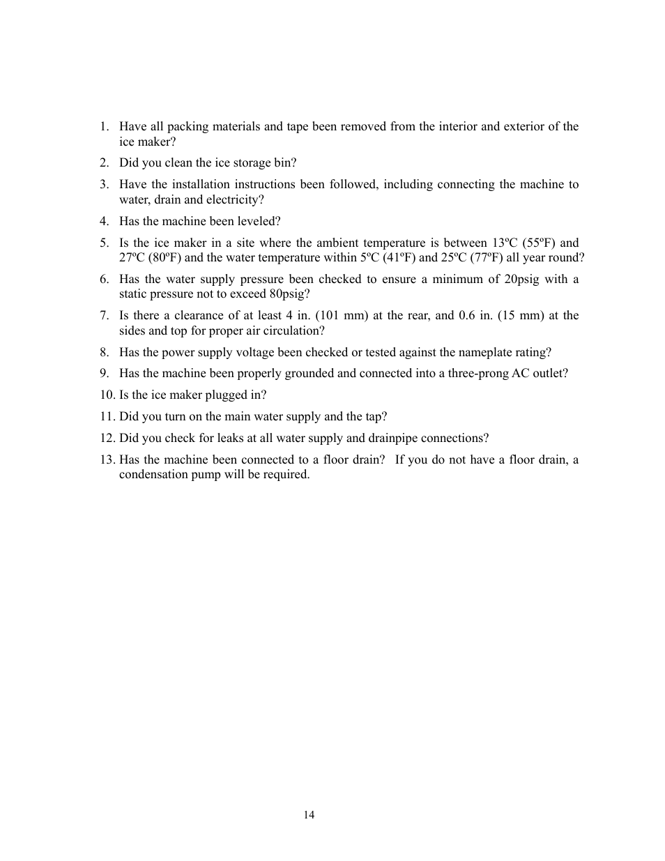Operation, Final check list before operation | Summit Automatic Ice Maker BIM70 User Manual | Page 15 / 32