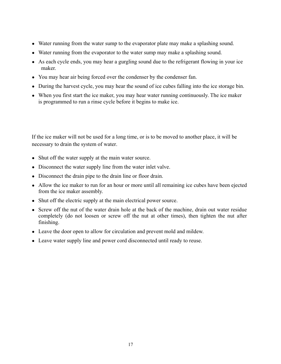 Preparing the ice maker for long storage | Summit Automatic Ice Maker BIM70 User Manual | Page 18 / 32