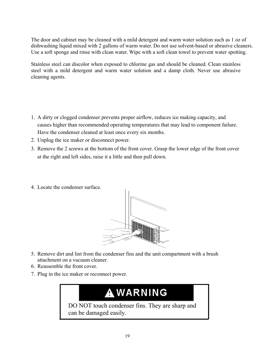 Exterior cleaning, Condenser cleaning | Summit Automatic Ice Maker BIM70 User Manual | Page 20 / 32