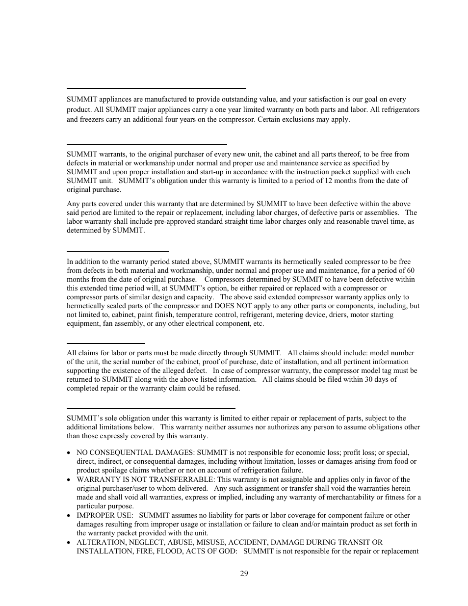 Limited warranty | Summit Automatic Ice Maker BIM70 User Manual | Page 30 / 32