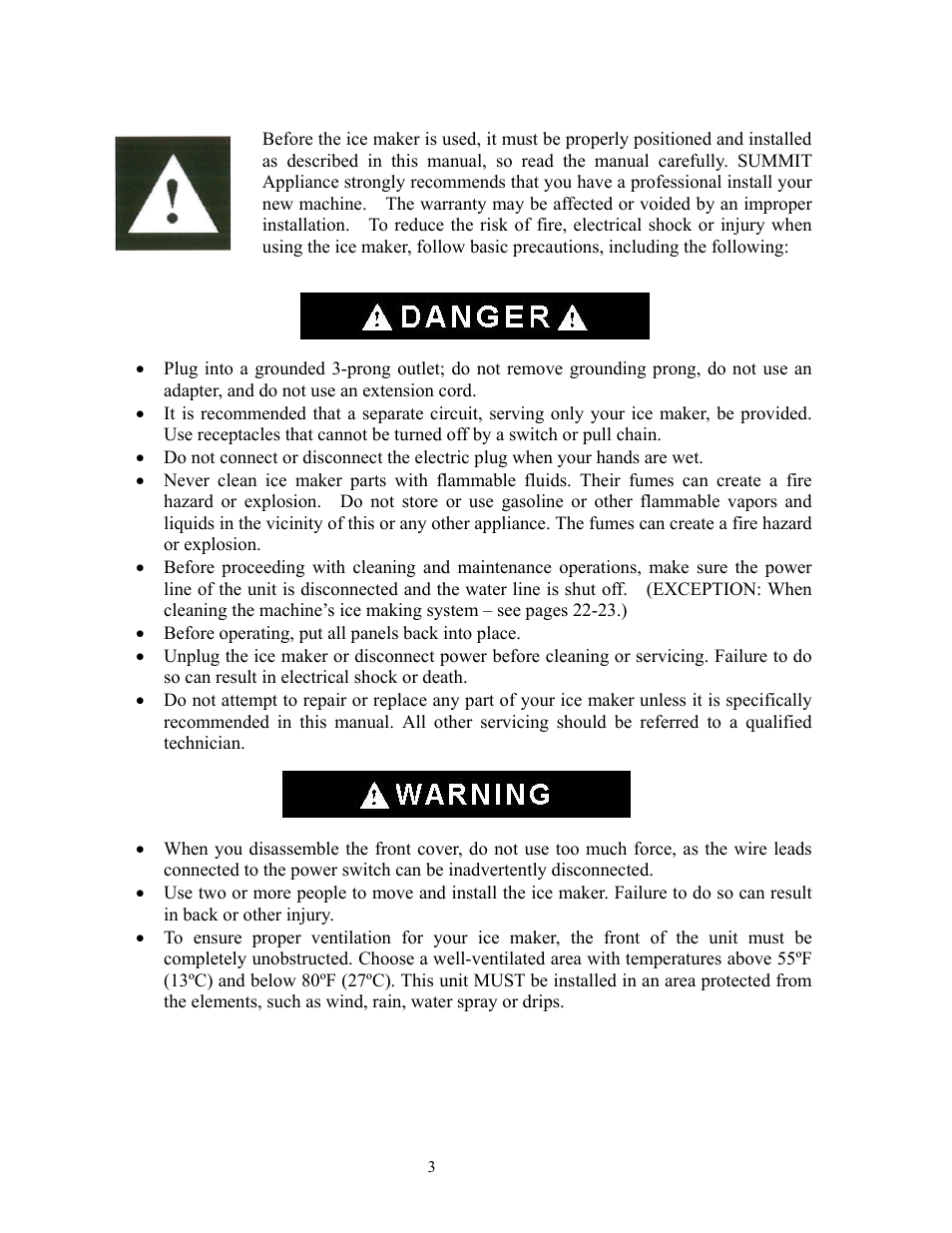Important safeguards | Summit Automatic Ice Maker BIM70 User Manual | Page 4 / 32