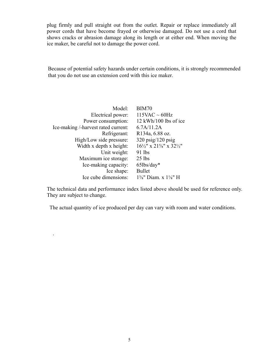 Technical information | Summit Automatic Ice Maker BIM70 User Manual | Page 6 / 32